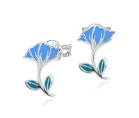 Blue Hibiscus Silver Ear Stud STS-3466 (CO22+CO15)